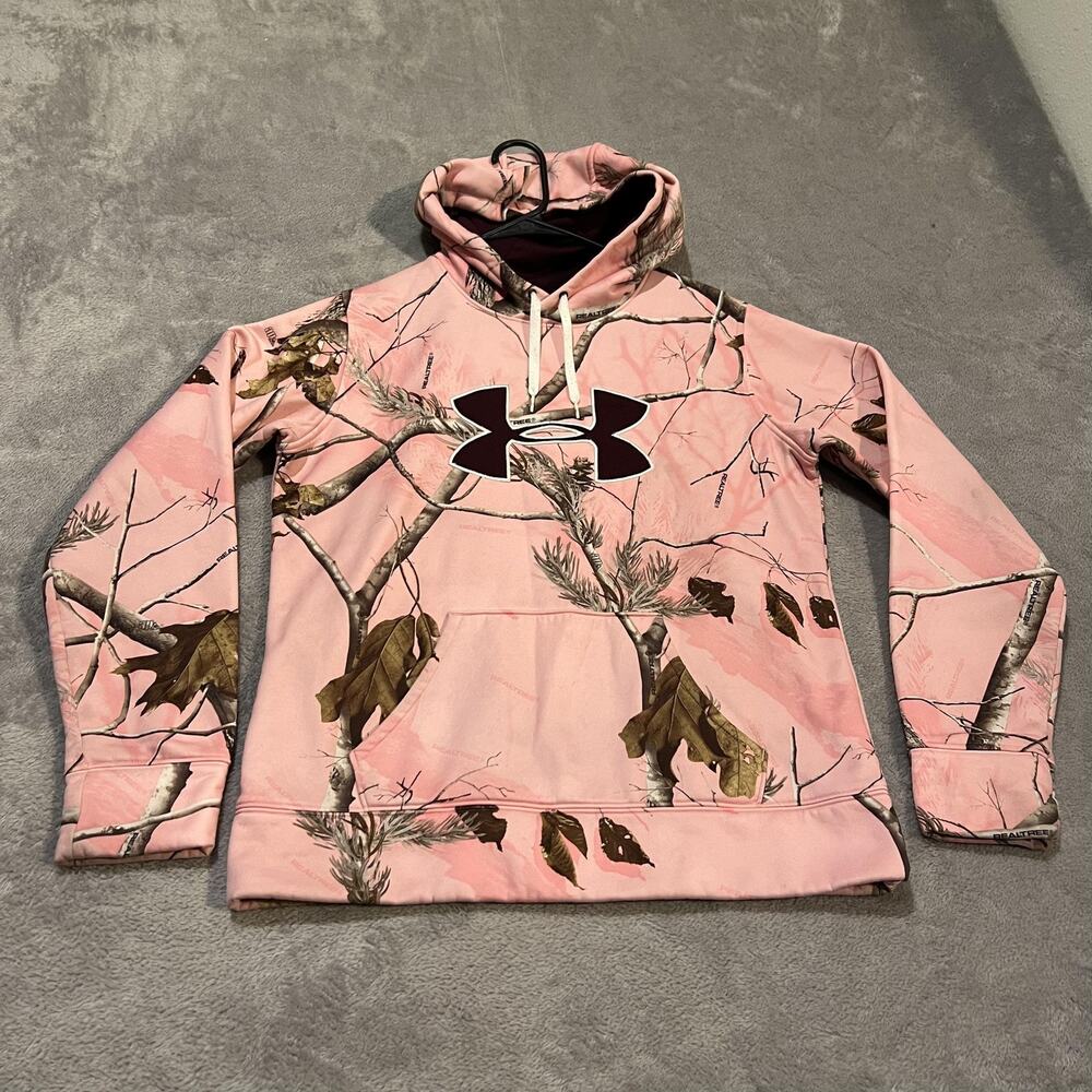 Under Armour Hoodie Womens Medium Pink Realtree Camo ColdGear Hunting Pullover